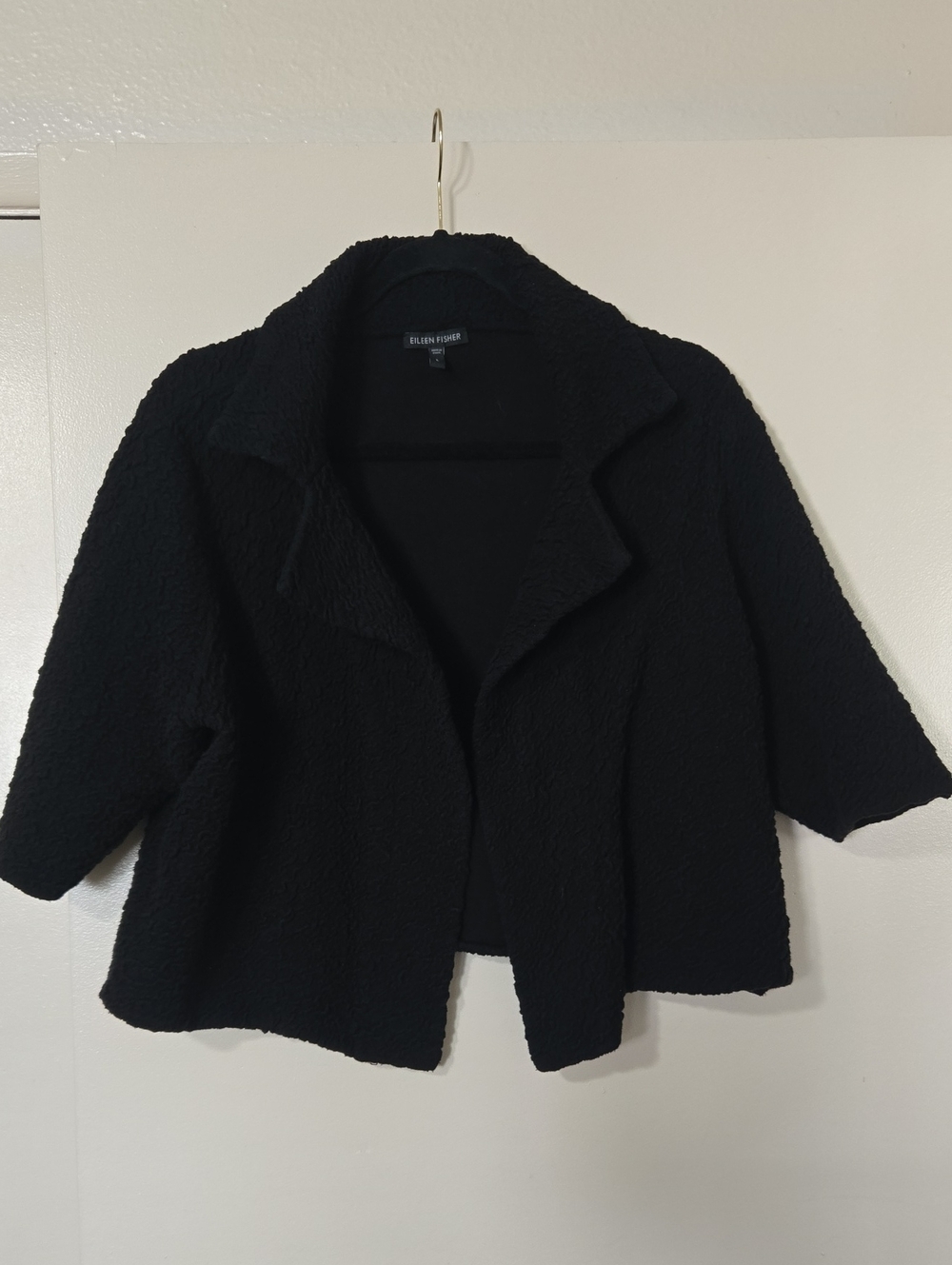 Eileen Fisher Black Textured Open Cardigan Jacket